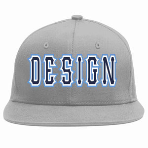 Custom Gray Navy-White Flat Eaves Sport Baseball Cap Design for Men/Women/Youth