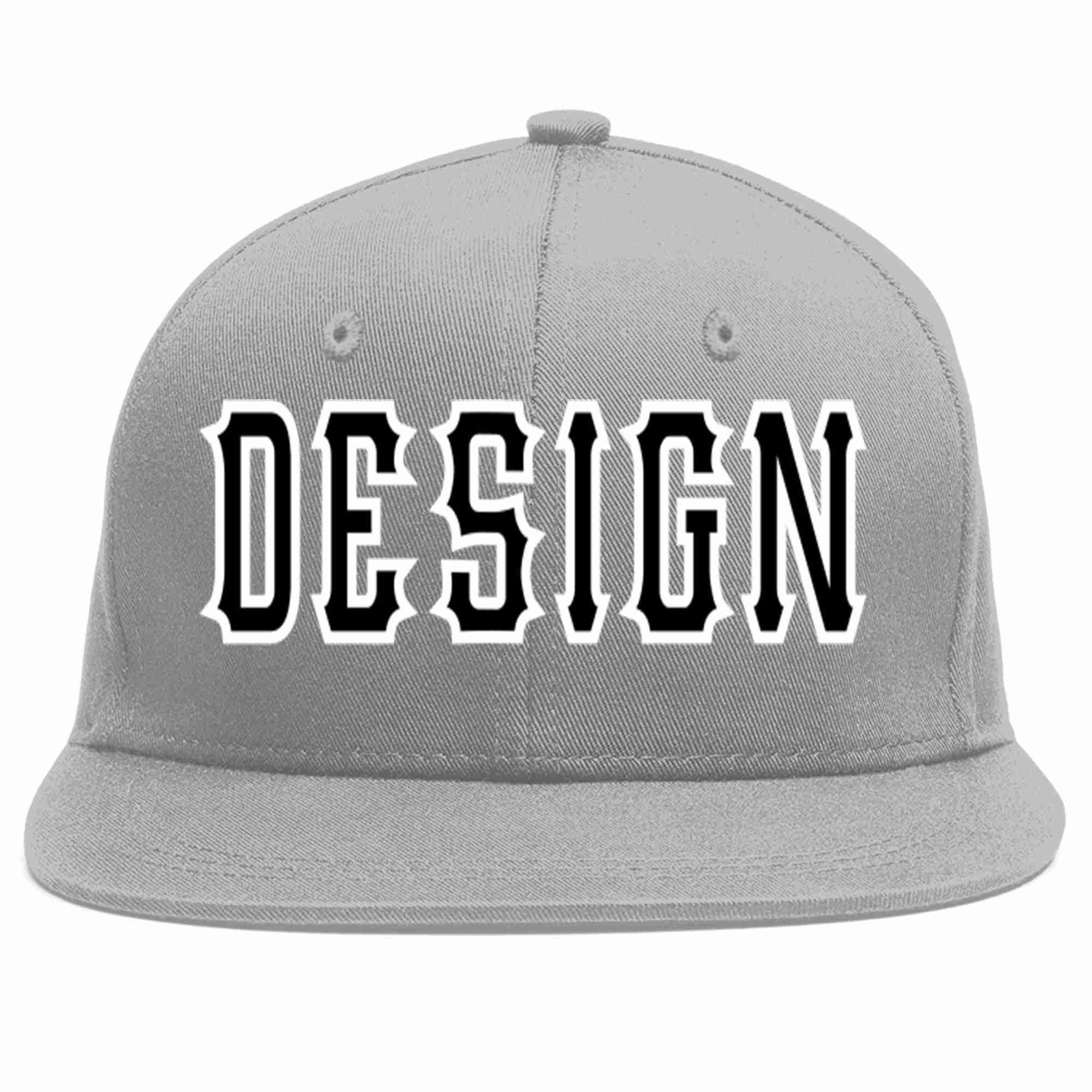 Conception personnalisée de casquette de baseball de sport à avant-toit plat gris noir-blanc pour hommes/femmes/jeunes