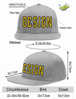 Custom Gray Gold-Black Flat Eaves Sport Baseball Cap Design for Men/Women/Youth