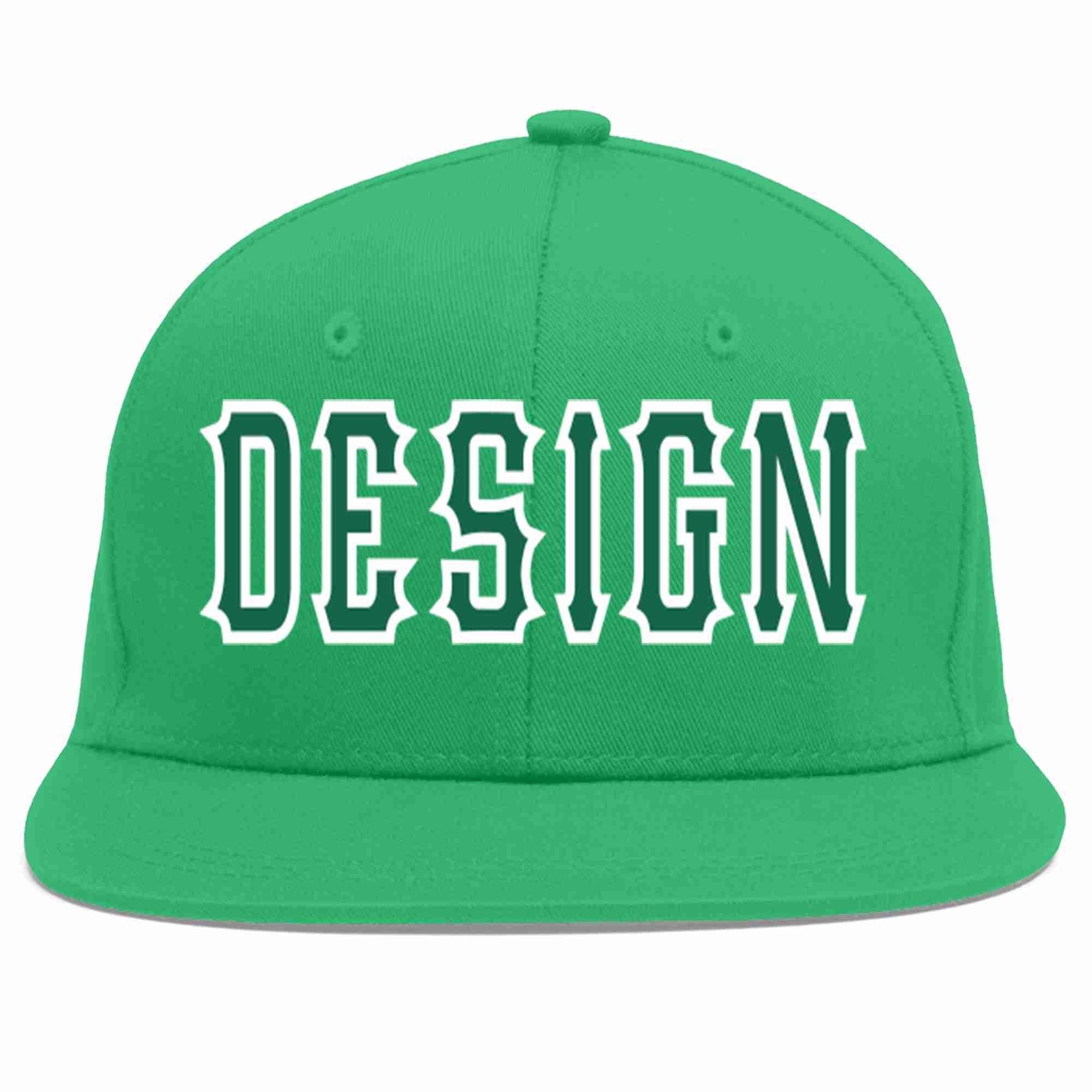 Custom Teal Kelly Green-White Flat Eaves Sport Baseball Cap