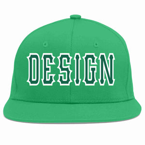 Custom Teal Kelly Green-White Flat Eaves Sport Baseball Cap