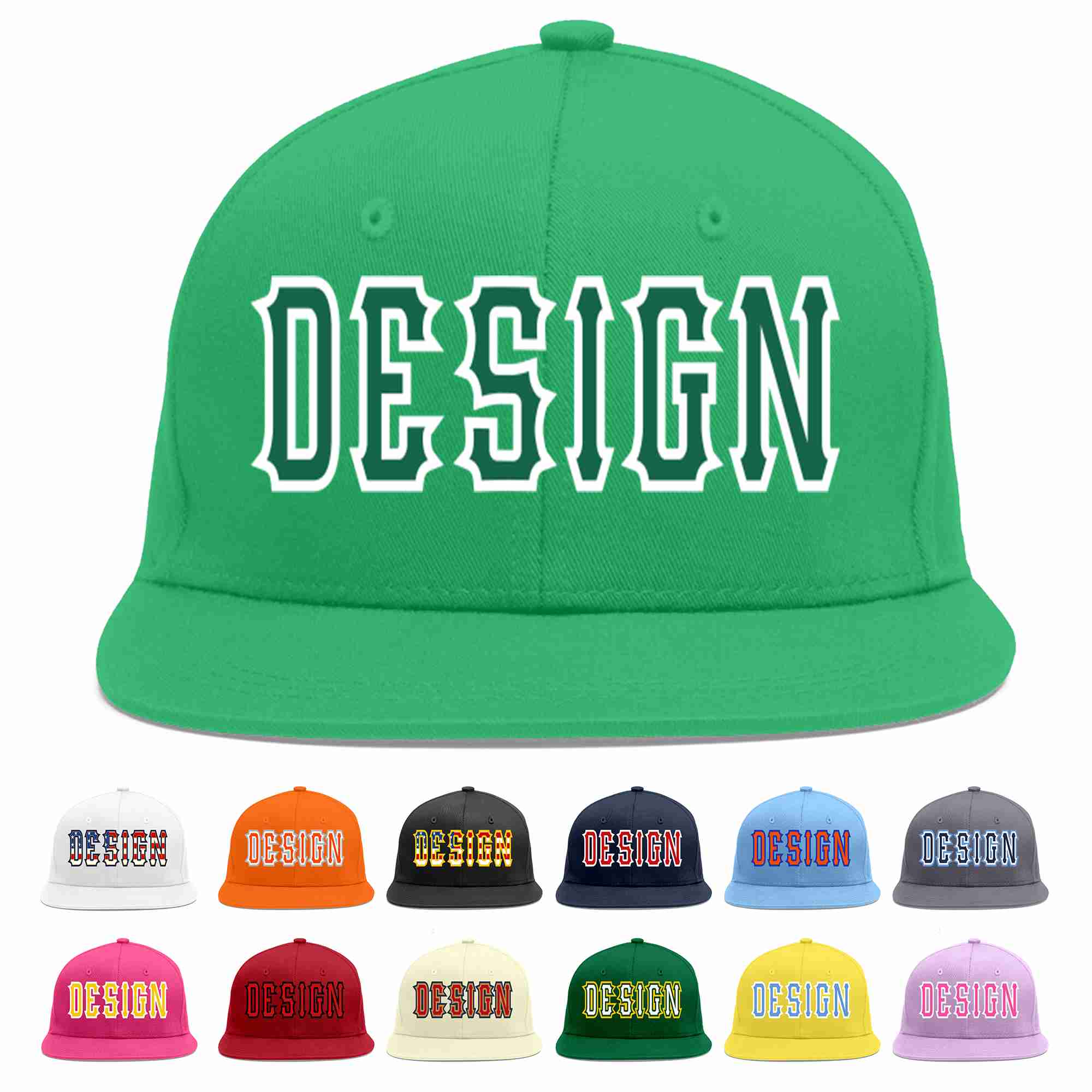 Custom Teal Kelly Green-White Flat Eaves Sport Baseball Cap