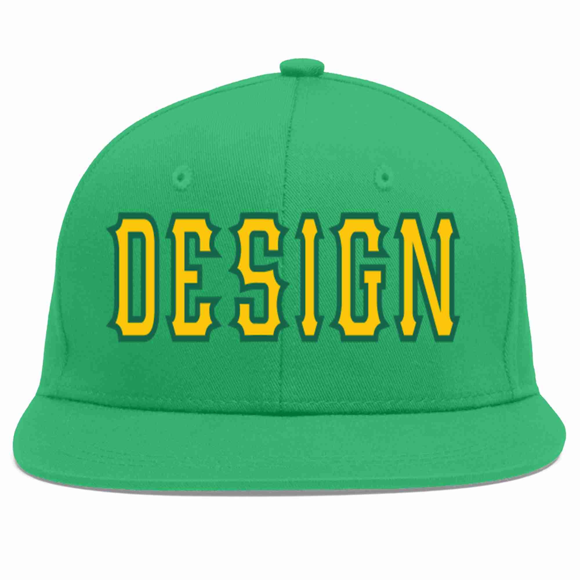 Custom Teal Gold-Kelly Green Flat Eaves Sport Baseball Cap