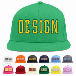 Custom Teal Gold-Kelly Green Flat Eaves Sport Baseball Cap