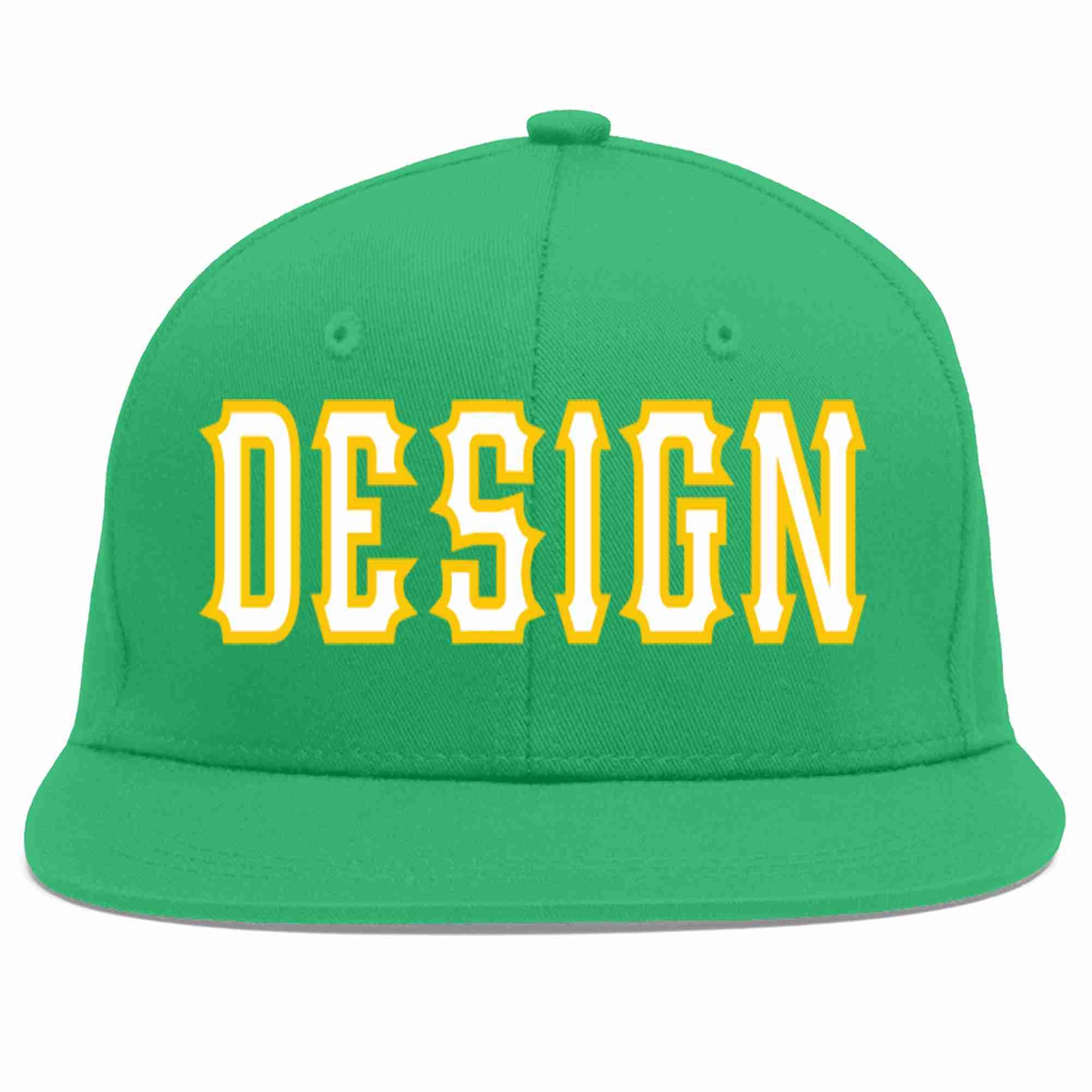 Custom Teal White-Gold Flat Eaves Sport Baseball Cap