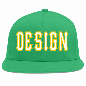 Custom Teal White-Gold Flat Eaves Sport Baseball Cap