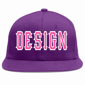 Conception personnalisée de casquette de baseball de sport à avant-toit plat violet rose-blanc pour hommes/femmes/jeunes