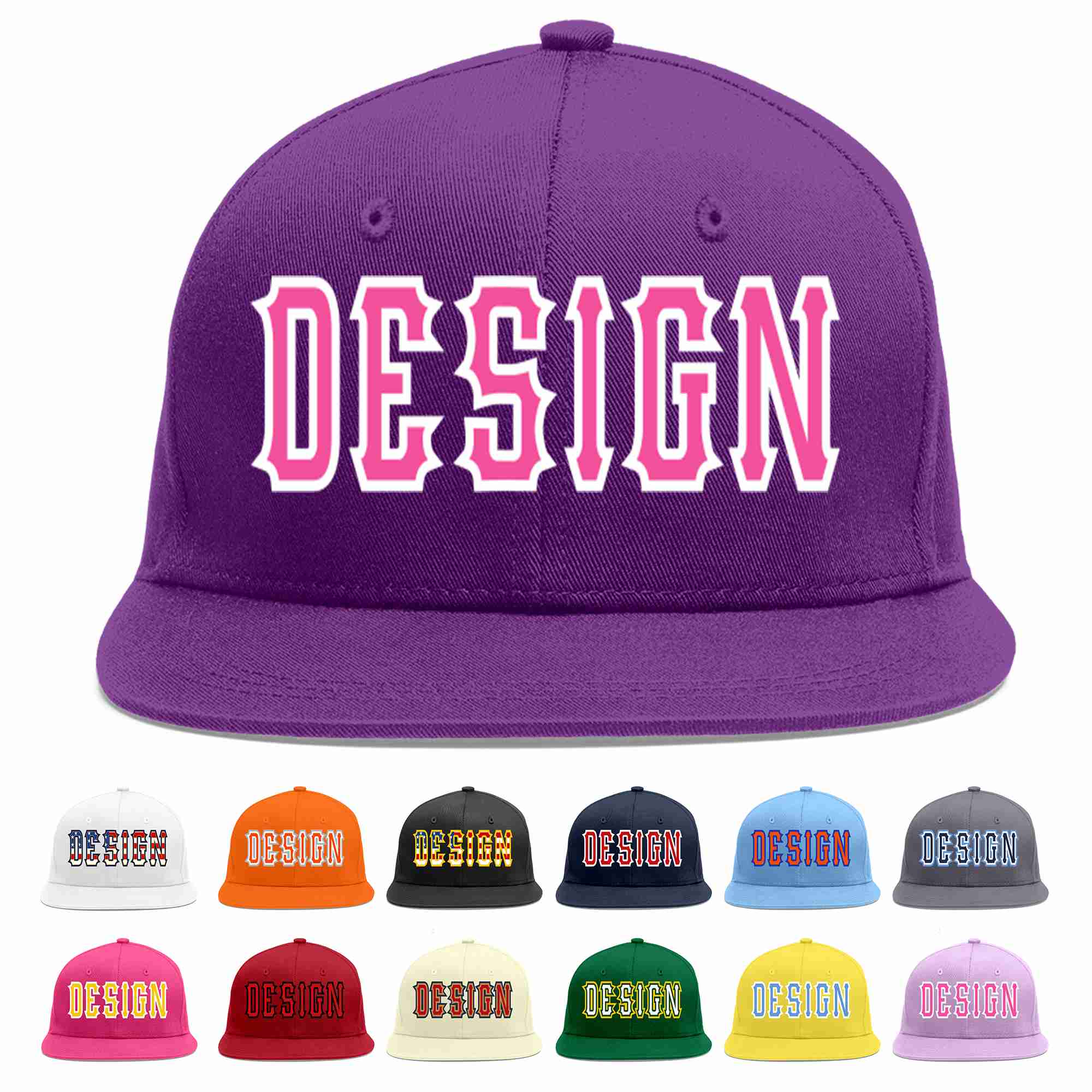 Conception personnalisée de casquette de baseball de sport à avant-toit plat violet rose-blanc pour hommes/femmes/jeunes