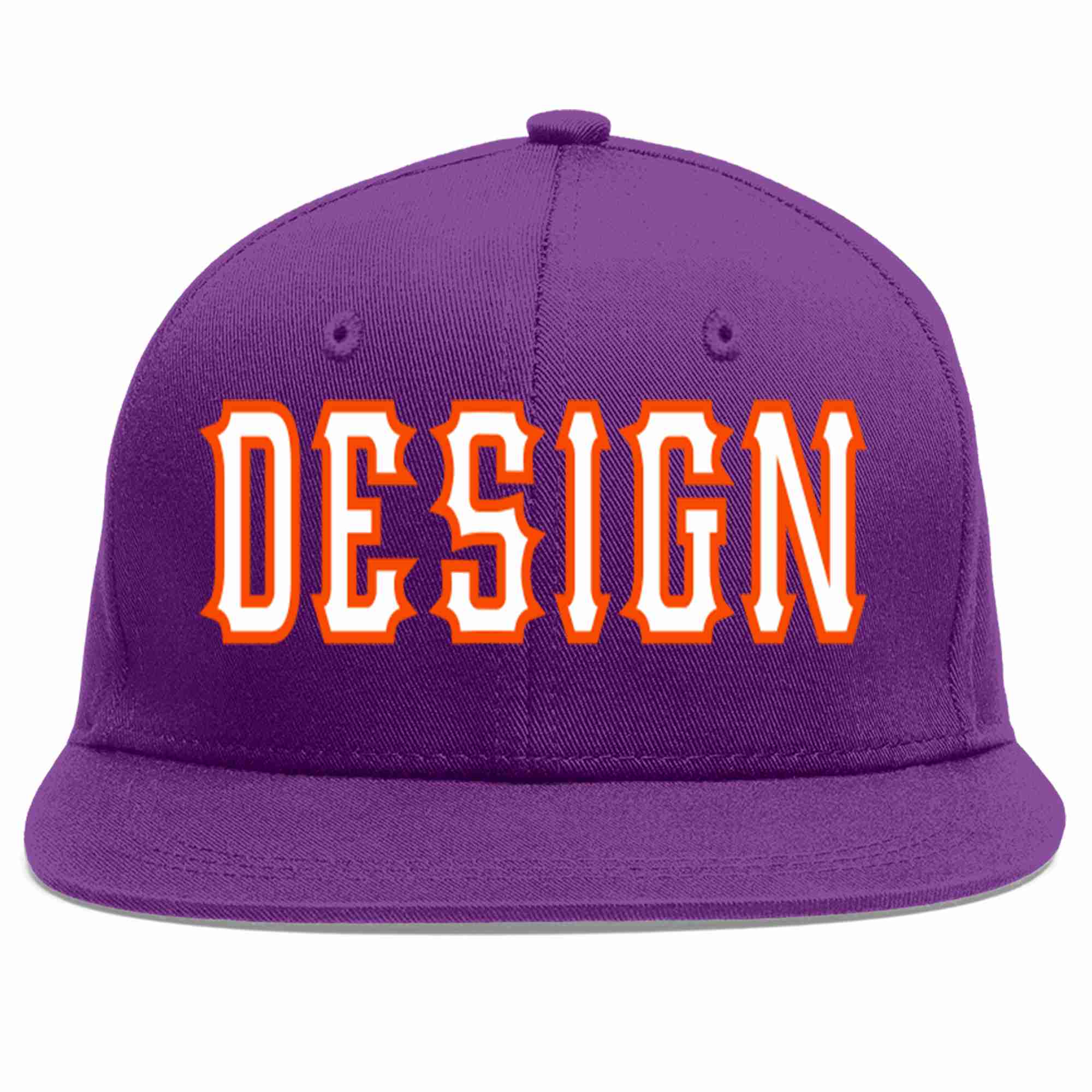 Conception personnalisée de casquette de baseball de sport à avant-toit plat violet blanc-orange pour hommes/femmes/jeunes