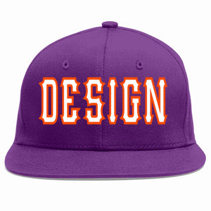 Custom Purple White-Orange Flat Eaves Sport Baseball Cap Design for Men/Women/Youth