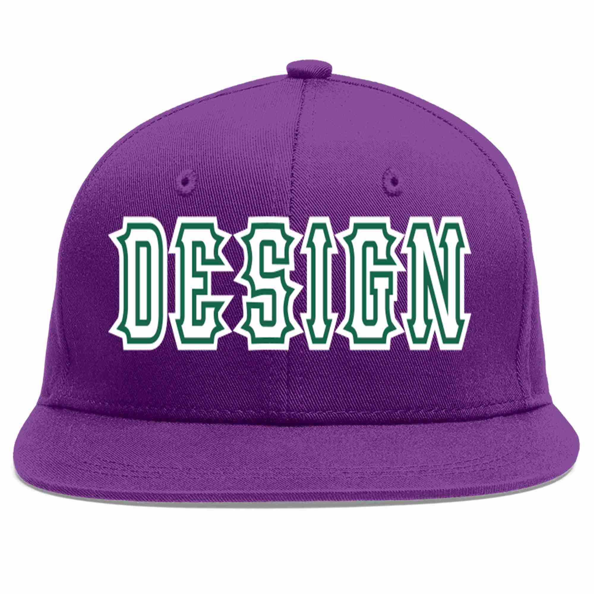 Conception personnalisée de casquette de baseball de sport à avant-toit plat violet blanc-vert Kelly pour hommes/femmes/jeunes