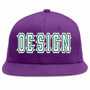 Custom Purple White-Kelly Green Flat Eaves Sport Baseball Cap Design for Men/Women/Youth