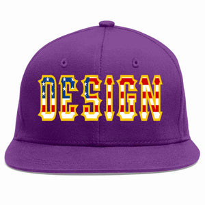 Custom Purple Vintage USA Flag-Gold Flat Eaves Sport Baseball Cap Design for Men/Women/Youth