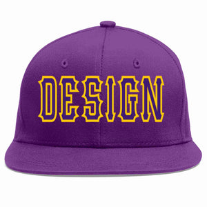 Custom Purple purple-Gold Flat Eaves Sport Baseball Cap Design for Men/Women/Youth