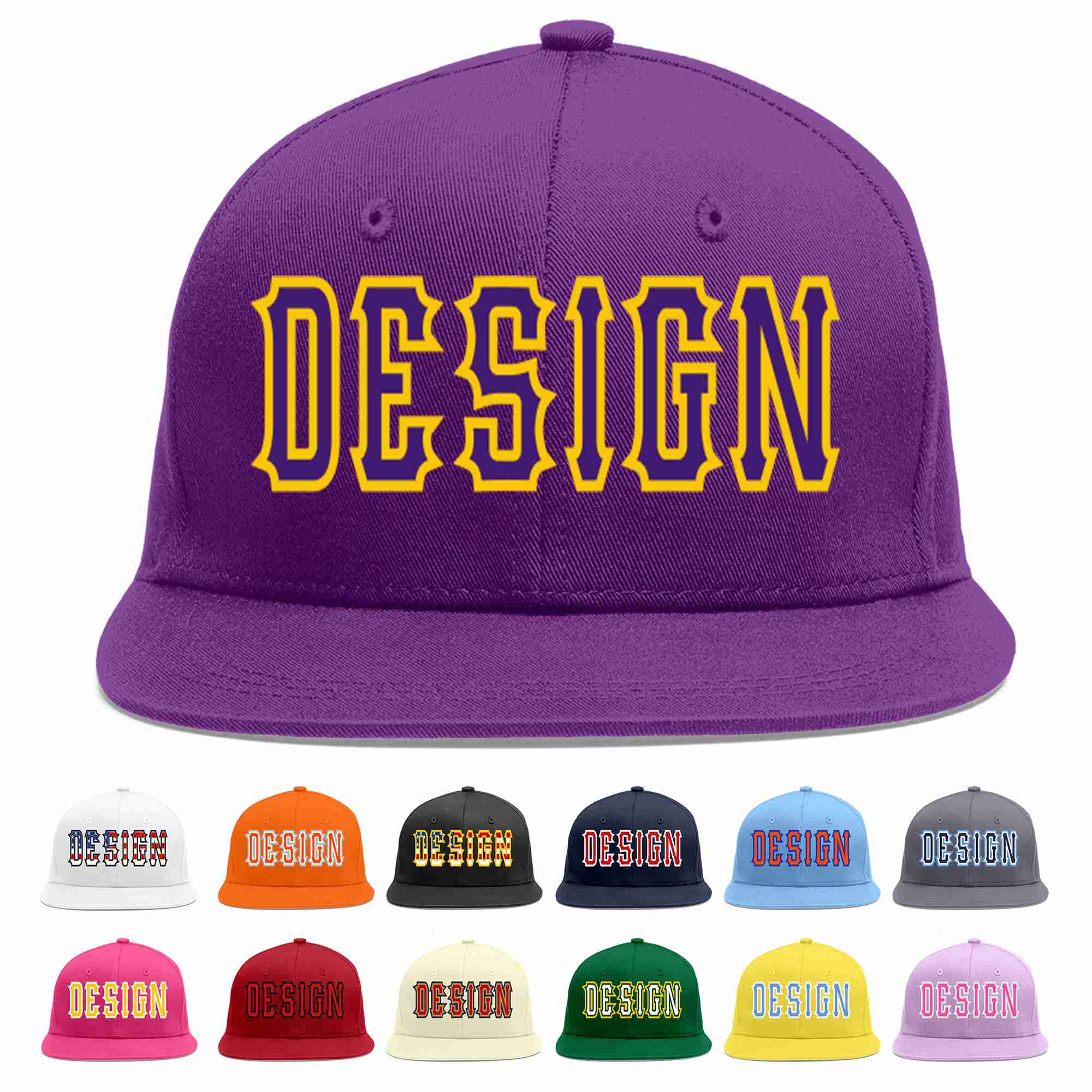 Conception personnalisée de casquette de baseball de sport à avant-toit plat violet violet-or pour hommes/femmes/jeunes