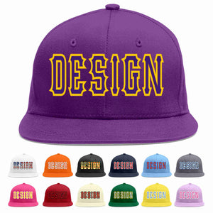 Custom Purple purple-Gold Flat Eaves Sport Baseball Cap Design for Men/Women/Youth