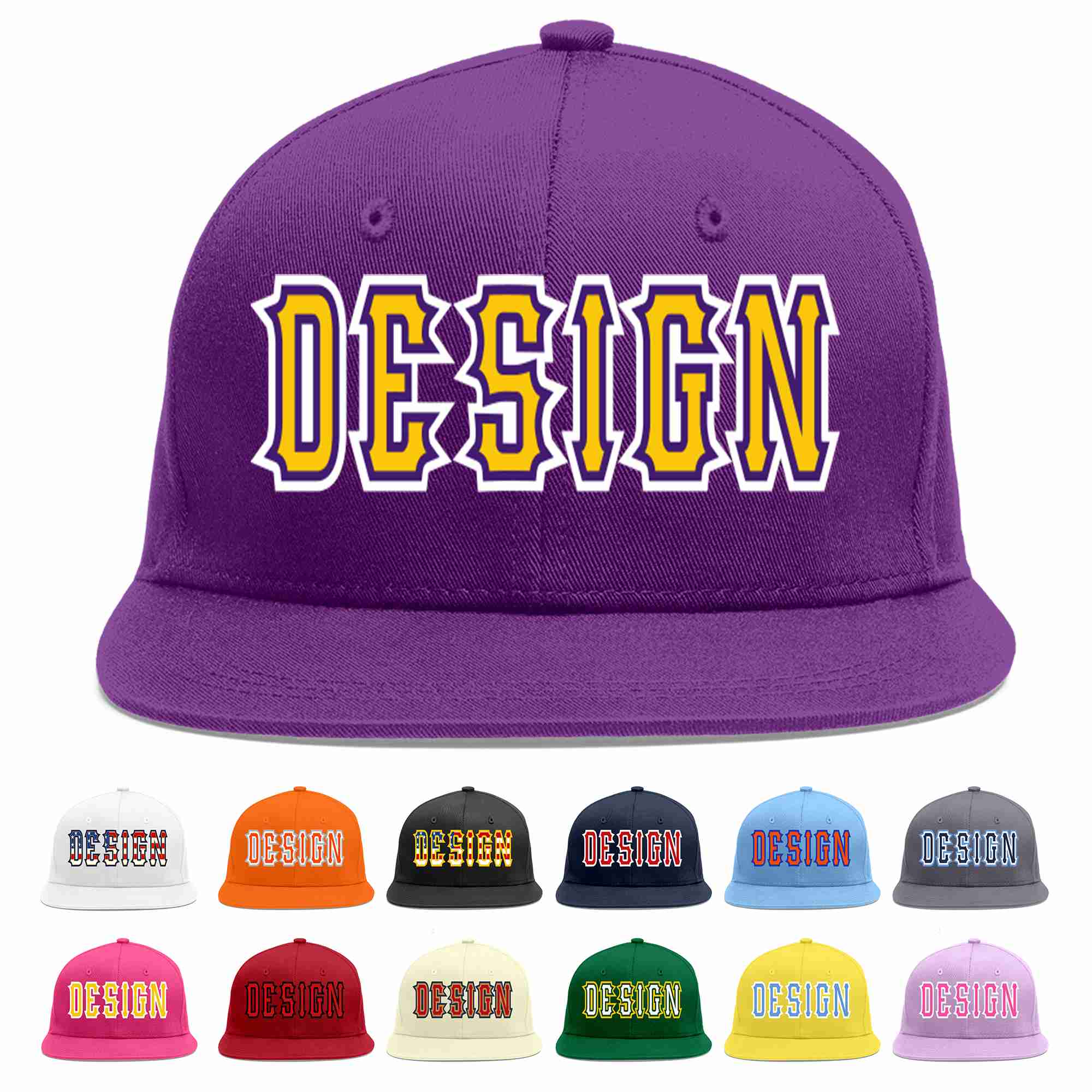 Conception personnalisée de casquette de baseball de sport à avant-toit plat violet or-violet pour hommes/femmes/jeunes