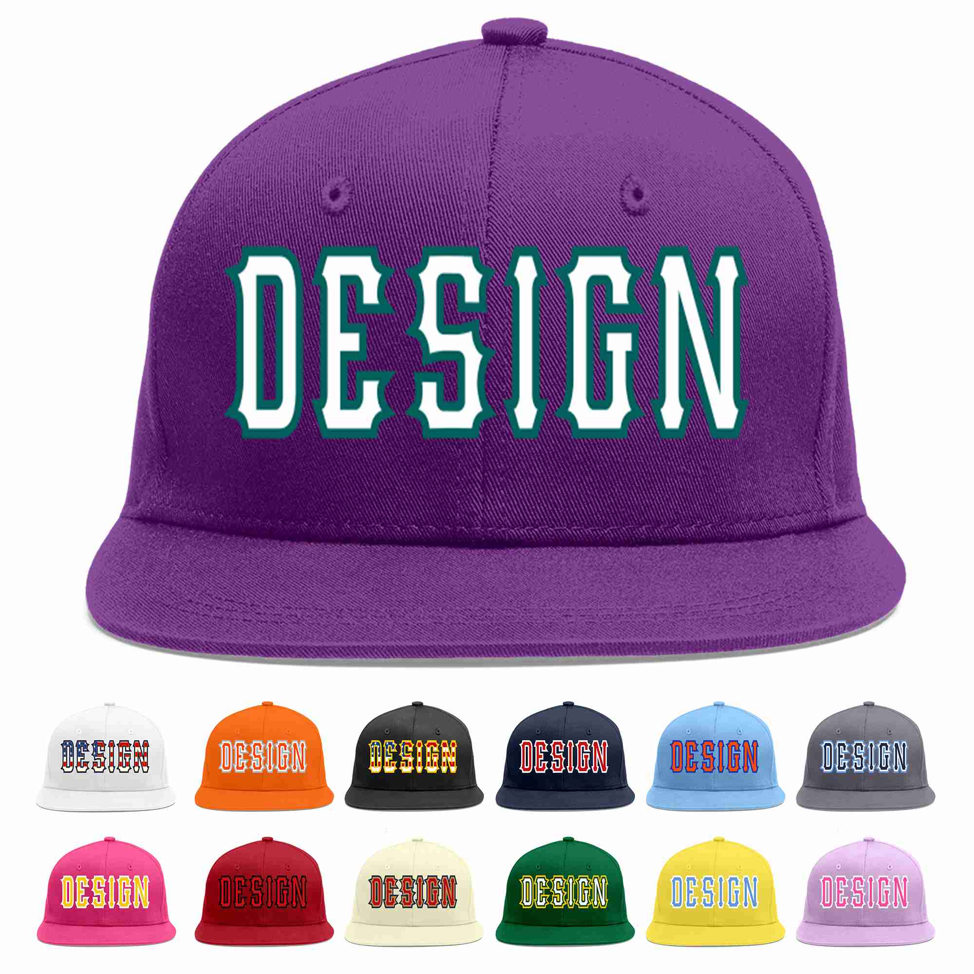 Custom Purple White-Aqua Flat Eaves Sport Baseball Cap Design for Men/Women/Youth