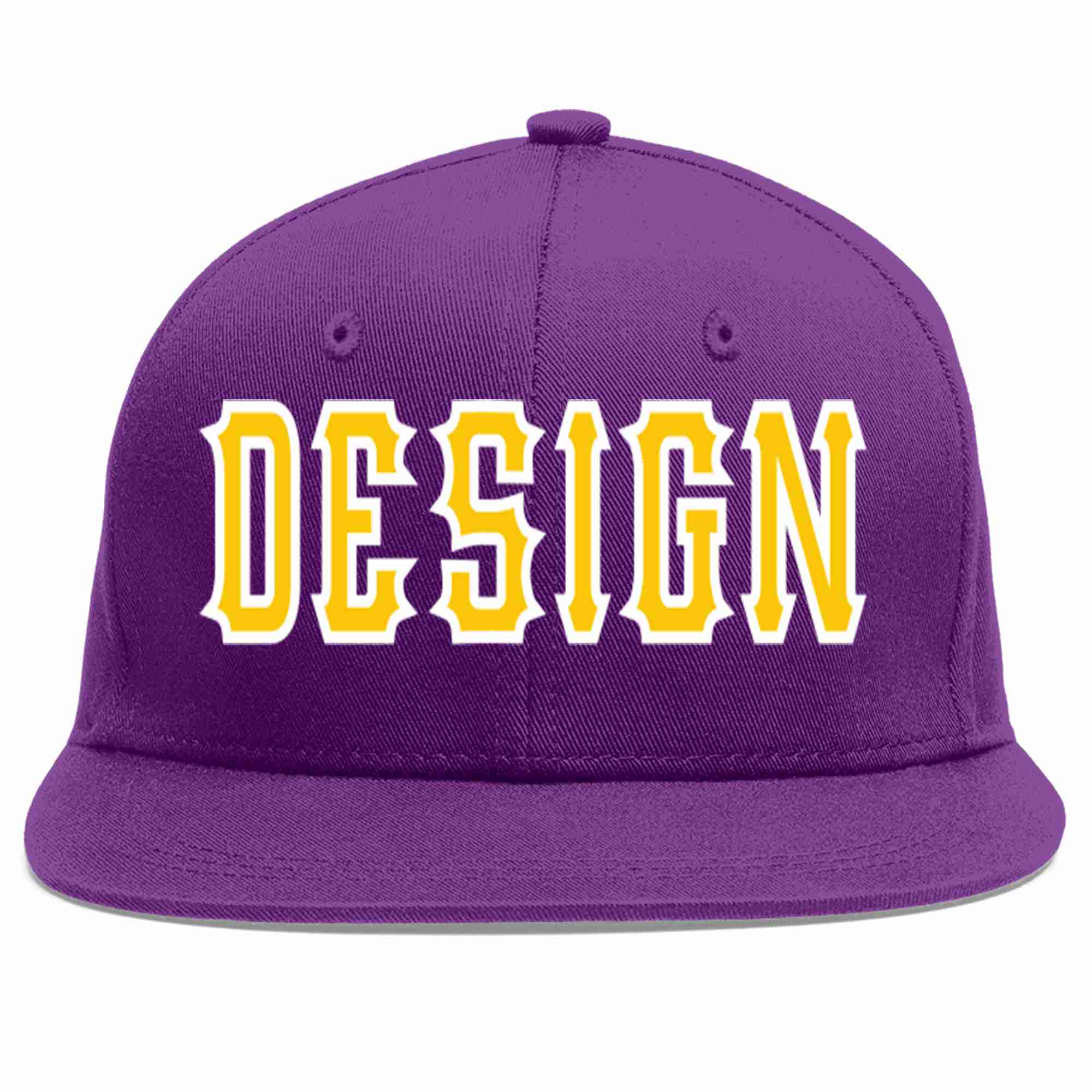 Conception personnalisée de casquette de baseball de sport à avant-toit plat violet or-blanc pour hommes/femmes/jeunes