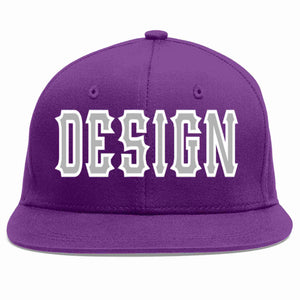 Custom Purple Gray-White Flat Eaves Sport Baseball Cap Design for Men/Women/Youth