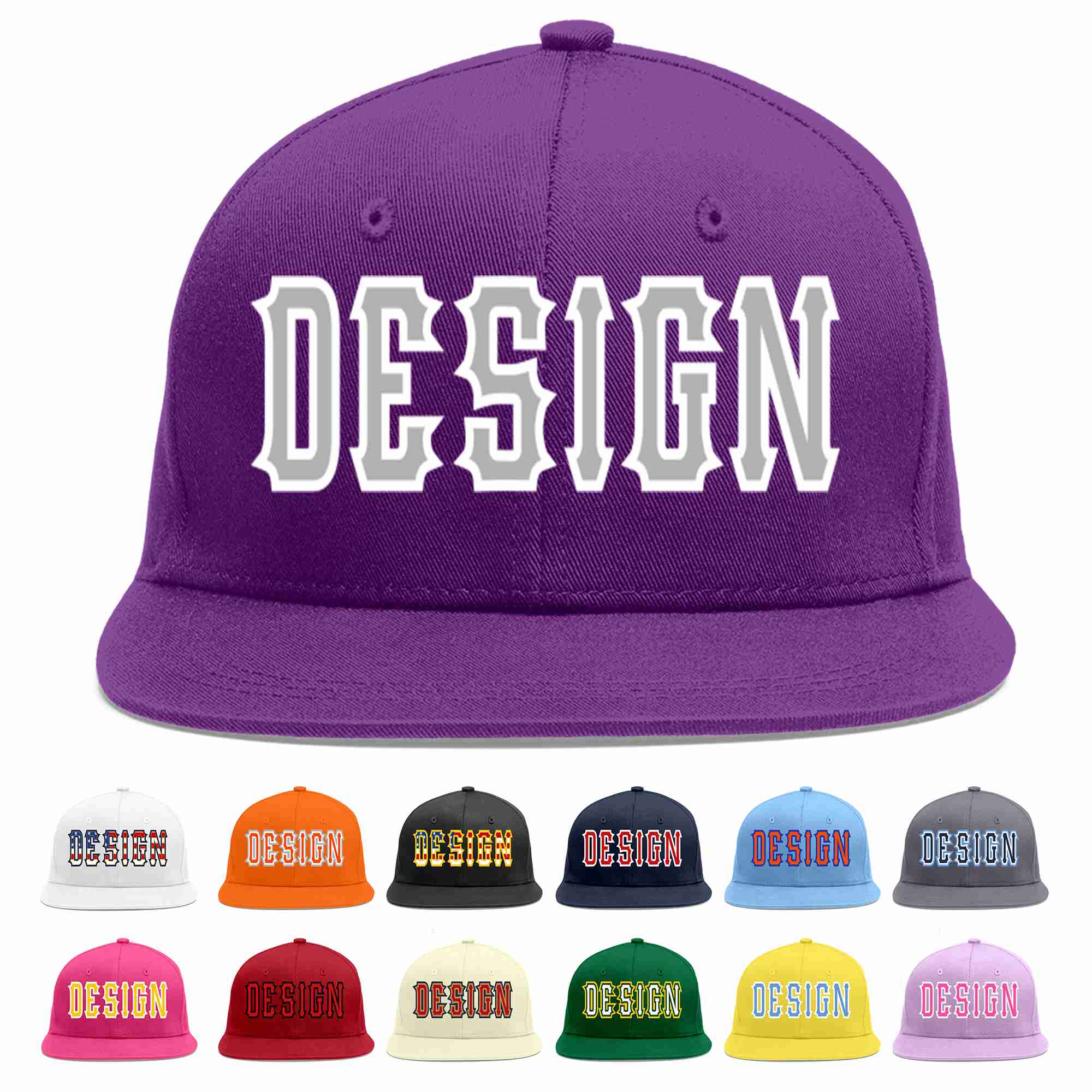 Conception personnalisée de casquette de baseball de sport à avant-toit plat violet gris-blanc pour hommes/femmes/jeunes