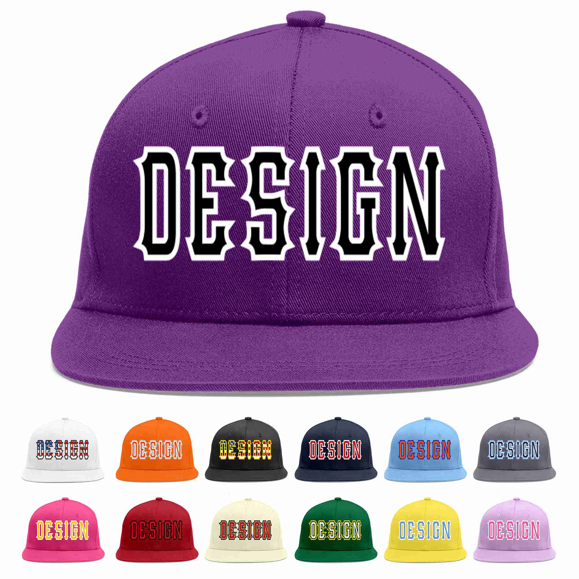 Conception personnalisée de casquette de baseball de sport à avant-toit plat violet noir-blanc pour hommes/femmes/jeunes