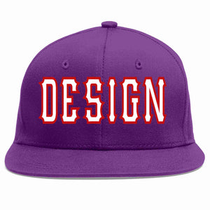 Custom Purple White-Red Flat Eaves Sport Baseball Cap Design for Men/Women/Youth