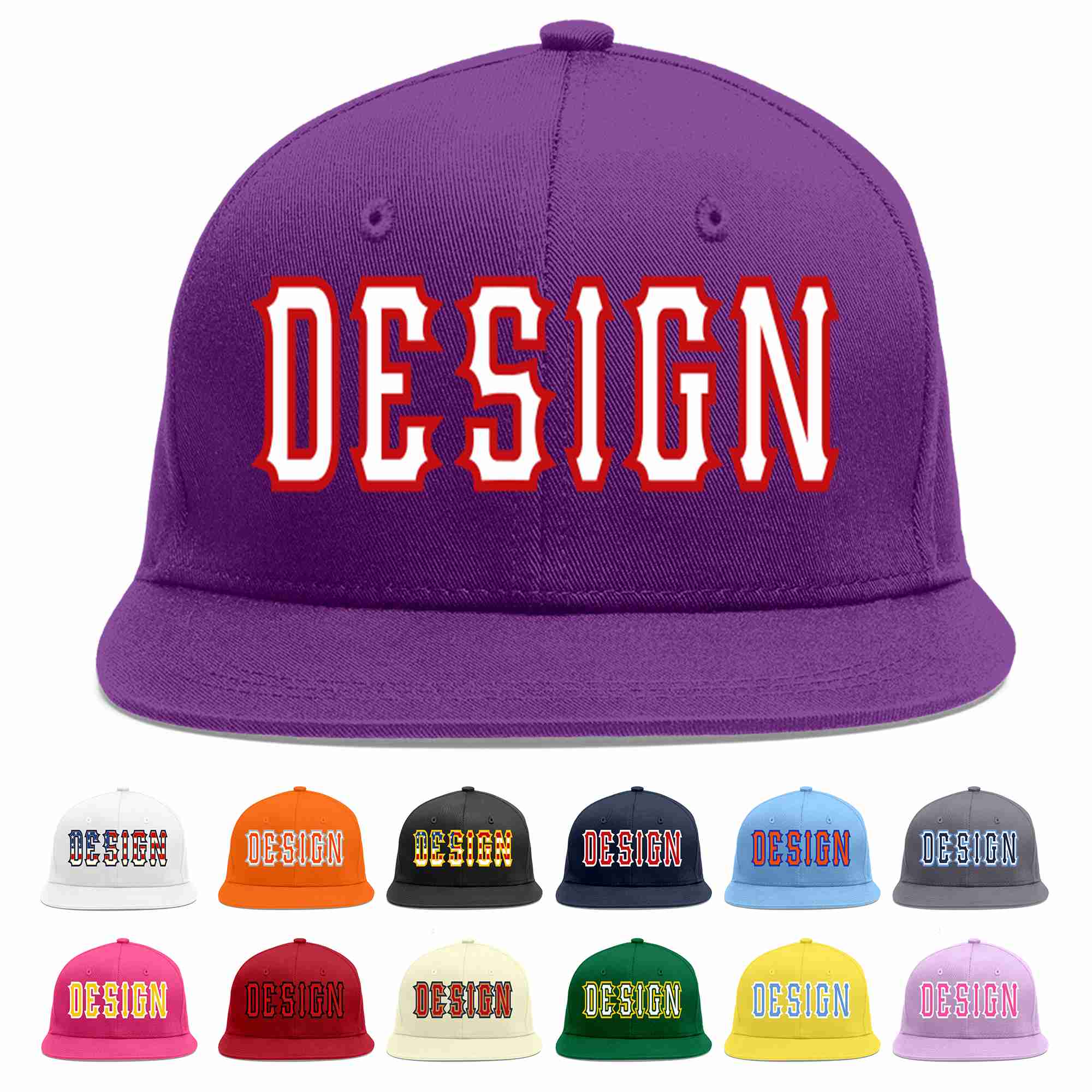 Custom Purple White-Red Flat Eaves Sport Baseball Cap Design for Men/Women/Youth