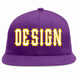 Custom Purple White-Gold Flat Eaves Sport Baseball Cap Design for Men/Women/Youth