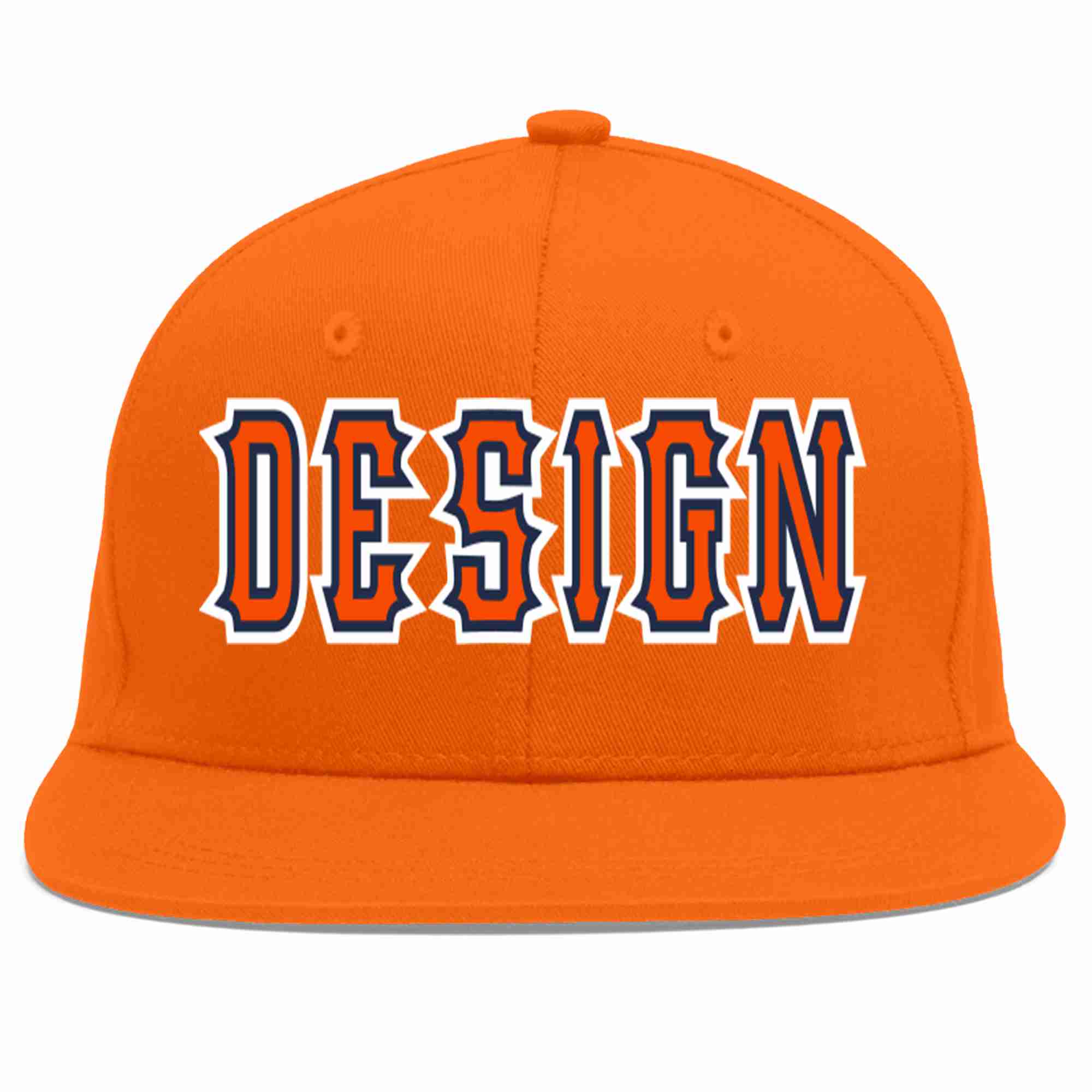 Custom Orange Orange-Navy Flat Eaves Sport Baseball Cap Design for Men/Women/Youth