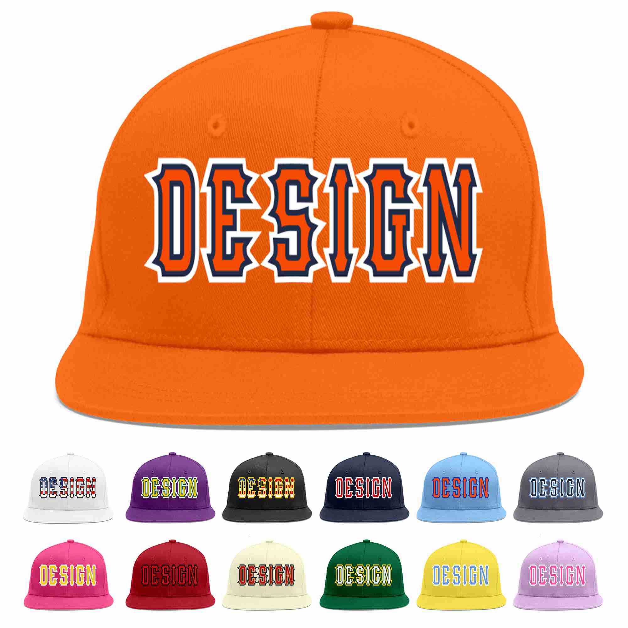 Custom Orange Orange-Navy Flat Eaves Sport Baseball Cap Design for Men/Women/Youth