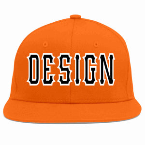 Custom Orange Black-White Flat Eaves Sport Baseball Cap Design for Men/Women/Youth