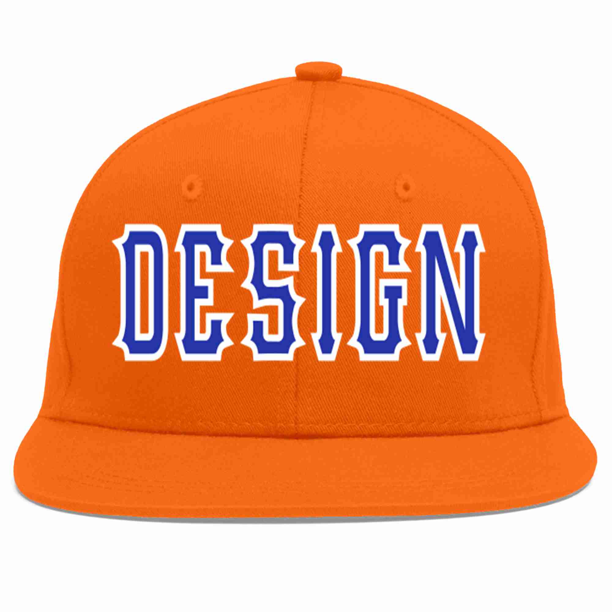 Casquette de baseball personnalisée Orange Royal-White Flat Eaves Sport pour hommes/femmes/jeunes