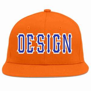 Custom Orange Royal-White Flat Eaves Sport Baseball Cap Design for Men/Women/Youth