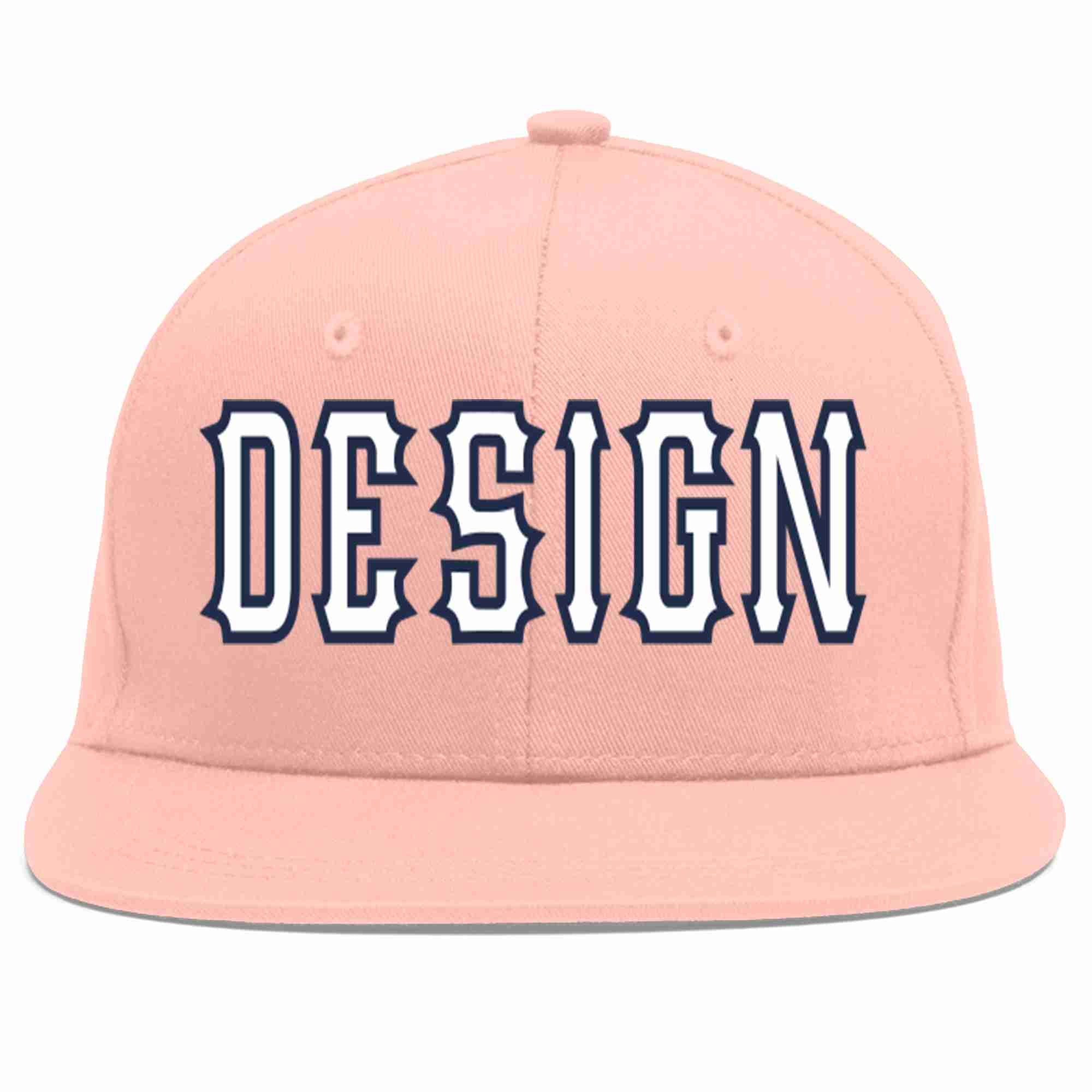 Custom Pink White-Navy Flat Eaves Sport Baseball Cap Design for Men/Women/Youth