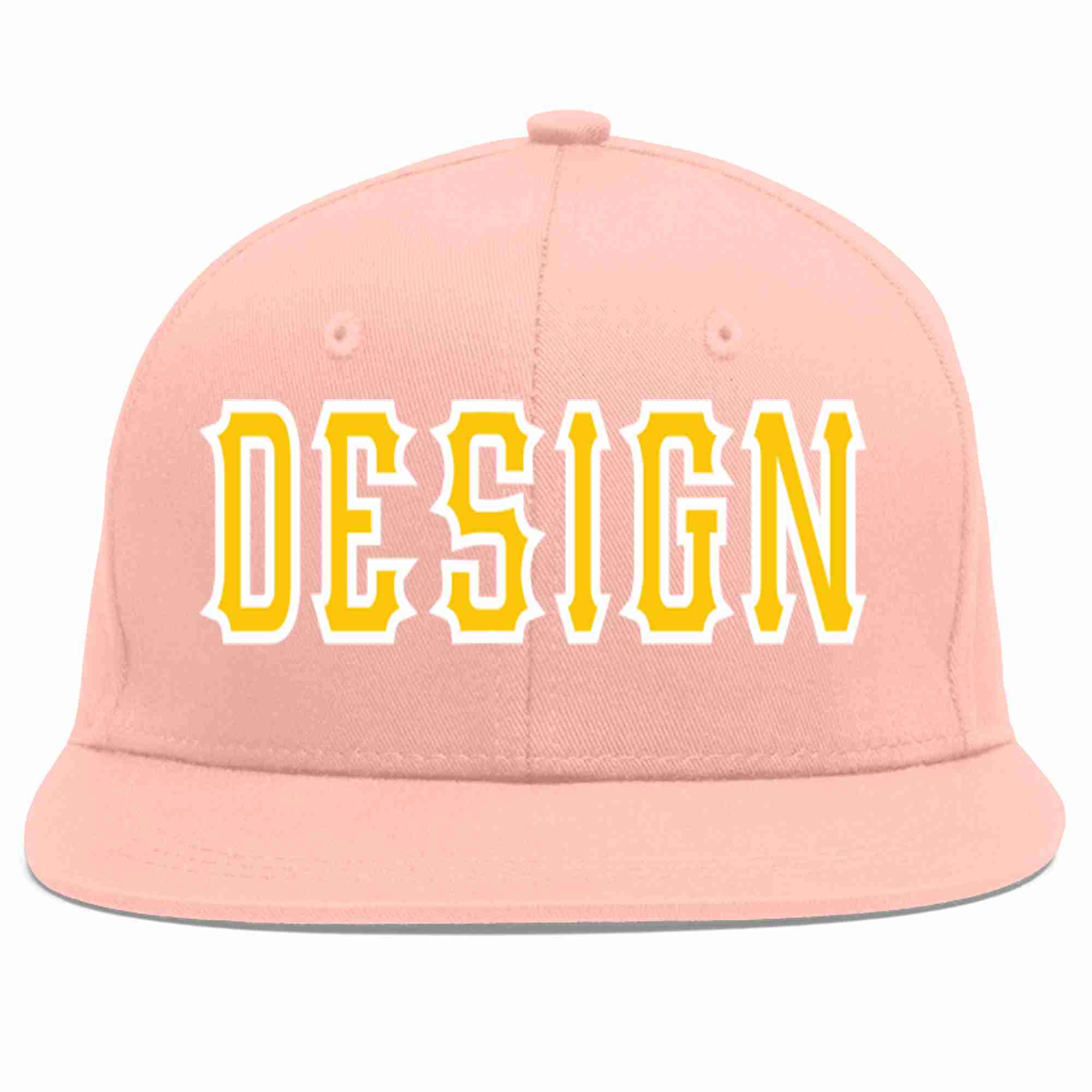 Custom Pink Gold-White Flat Eaves Sport Baseball Cap Design for Men/Women/Youth