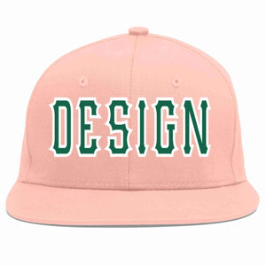 Custom Pink Kelly Green-White Flat Eaves Sport Baseball Cap Design for Men/Women/Youth