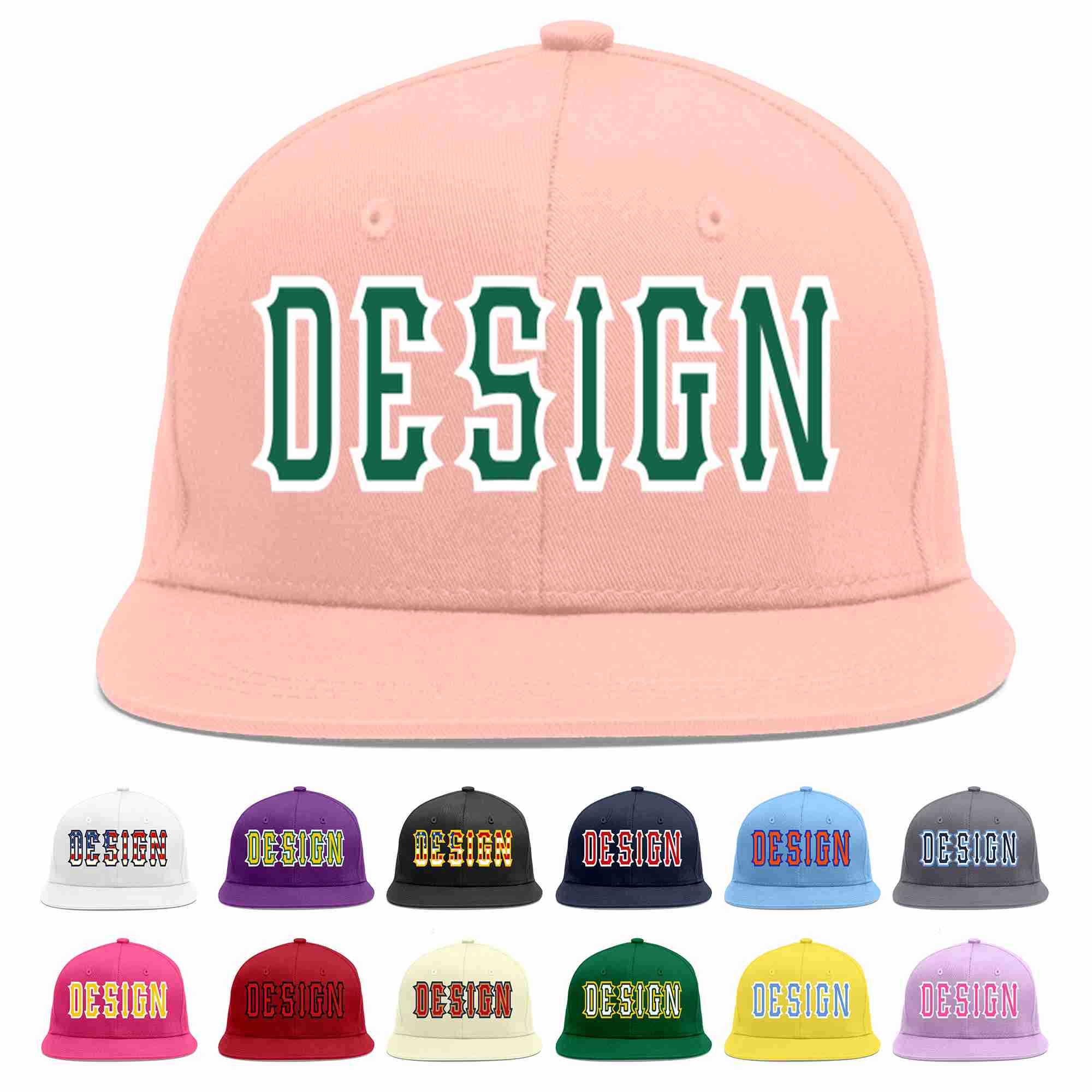 Custom Pink Kelly Green-White Flat Eaves Sport Baseball Cap Design for Men/Women/Youth