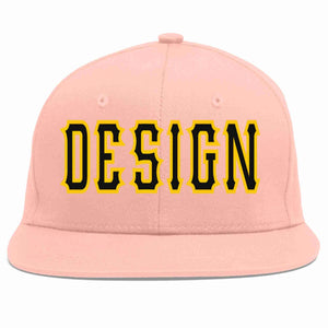 Custom Pink Black-Gold Flat Eaves Sport Baseball Cap Design for Men/Women/Youth