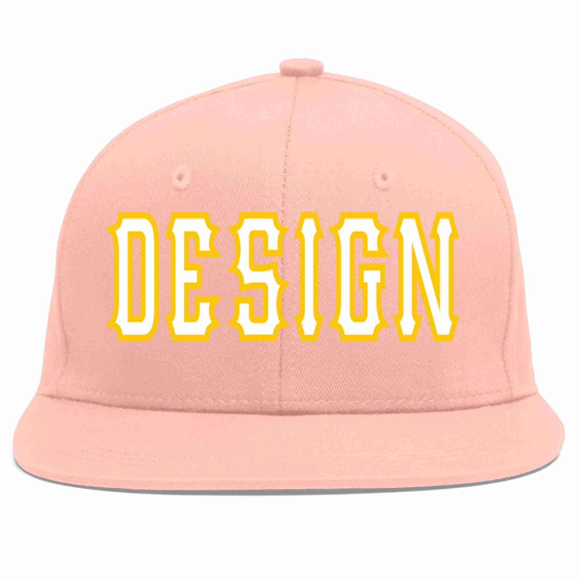 Custom Pink White-Gold Flat Eaves Sport Baseball Cap Design for Men/Women/Youth