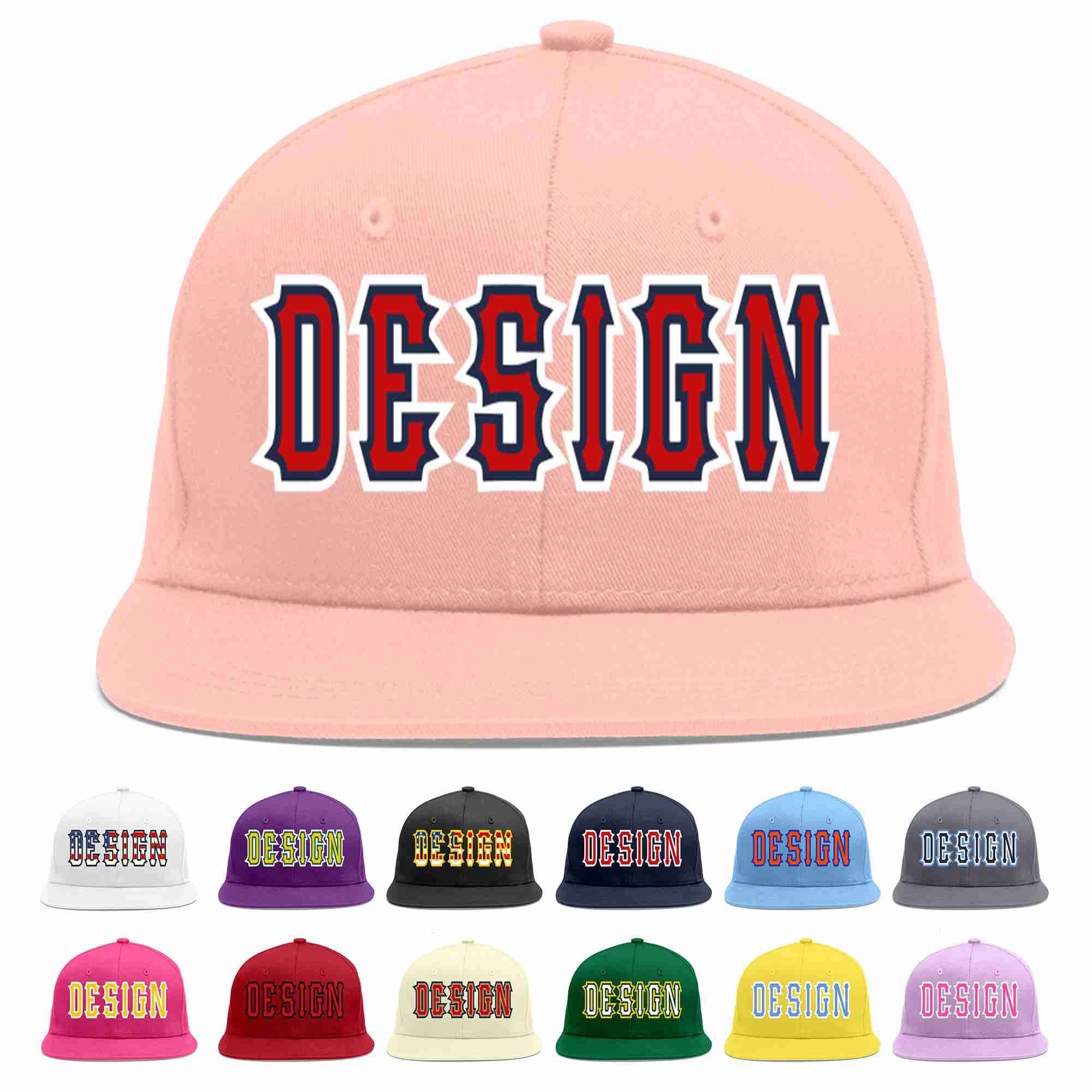 Custom Pink Red-Navy Flat Eaves Sport Baseball Cap Design for Men/Women/Youth