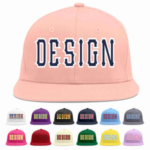 Custom Pink Navy-White Flat Eaves Sport Baseball Cap Design for Men/Women/Youth