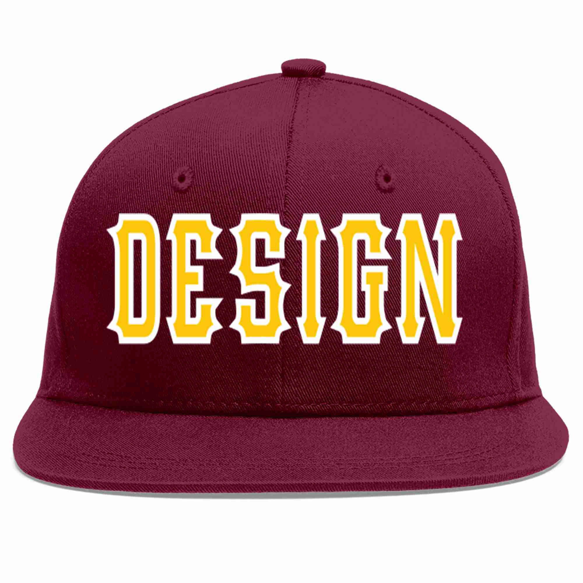 Custom Crimson Gold-White Flat Eaves Sport Baseball Cap Design for Men/Women/Youth