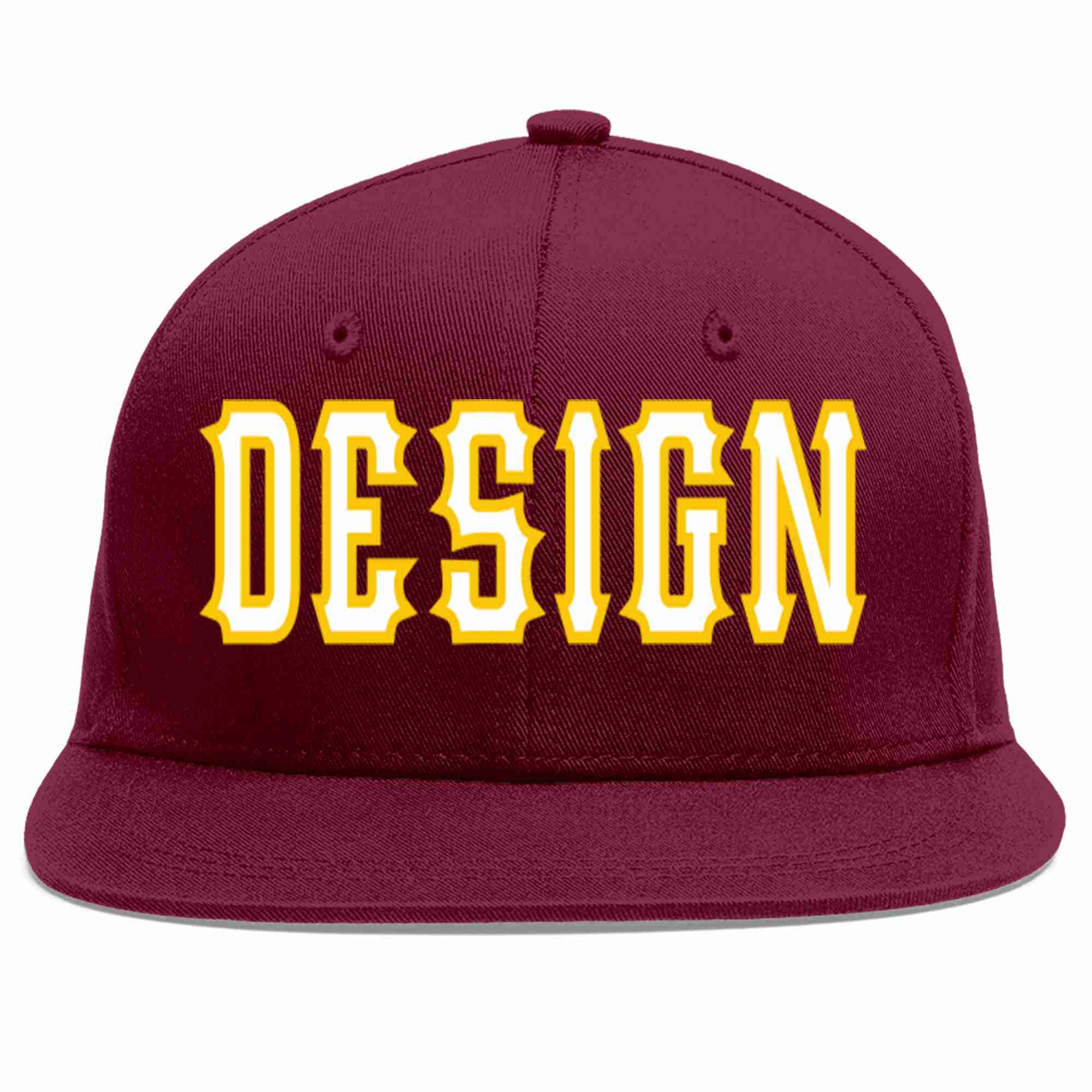 Custom Crimson White-Gold Flat Eaves Sport Baseball Cap Design for Men/Women/Youth