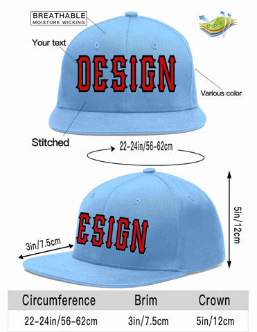 Custom Light Blue Red-Black Flat Eaves Sport Baseball Cap Design for Men/Women/Youth