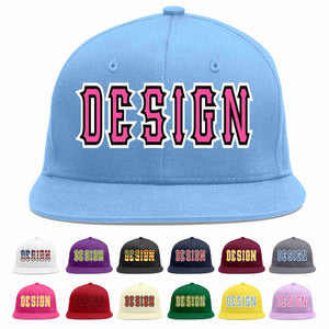 Custom Light Blue Pink-Black Flat Eaves Sport Baseball Cap Design for Men/Women/Youth