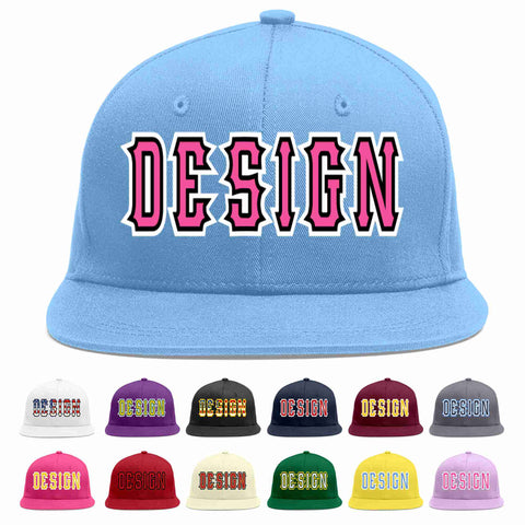 Custom Light Blue Pink-Black Flat Eaves Sport Baseball Cap Design for Men/Women/Youth