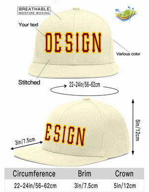 Custom Cream Crimson-Gold Flat Eaves Sport Baseball Cap Design for Men/Women/Youth