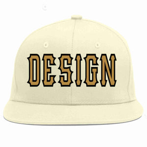 Custom Cream Old Gold-Black Flat Eaves Sport Baseball Cap Design for Men/Women/Youth