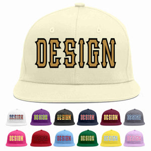 Custom Cream Old Gold-Black Flat Eaves Sport Baseball Cap Design for Men/Women/Youth